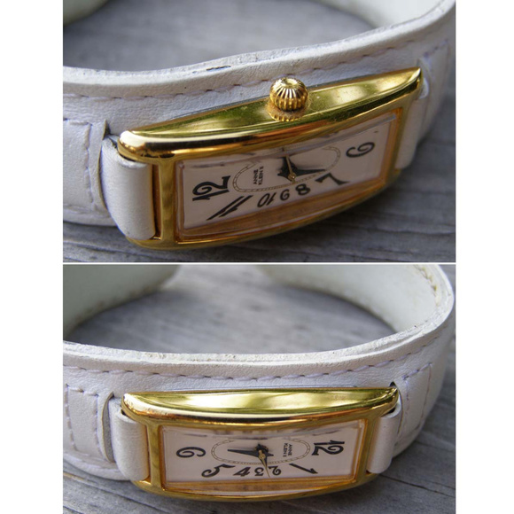 Ann Klein ll Art Nouveau Watch White Leather Band - Picture 3 of 8
